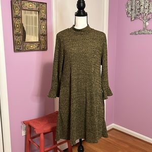 Luna Chix Mock Turtle Neck Ribbed Black and Tan/Gold Dress Size Large